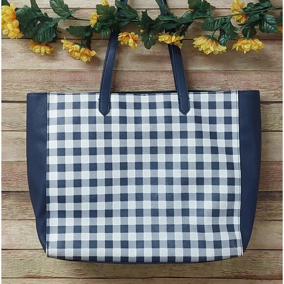 Tommy Hilfiger Navy Blue & White Plaid Large Tote Purse Shopper Shoulder Bag - Picture 4 of 8